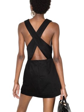 Bondi Born Black Cotton Square Neck Mini Dress