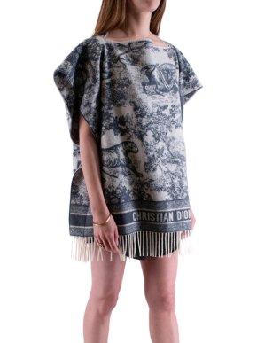 Dior Blue Toile de Jouy Cashmere Poncho