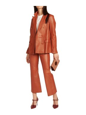 MiLaura Orange Double-breasted Leather Suit