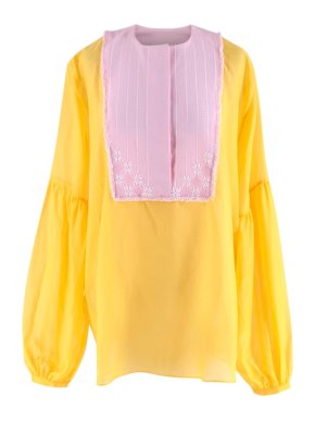 Rue Mariscal Yellow & Pink Oversized Silk Blend Embroidered Top