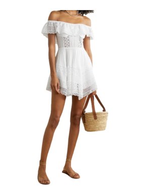 Charo Ruiz White Cotton Lace Trimmed Mini Dress