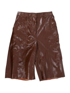 Dodo Bar Or Brown Crocodile-embossed Leather Culotte Shorts