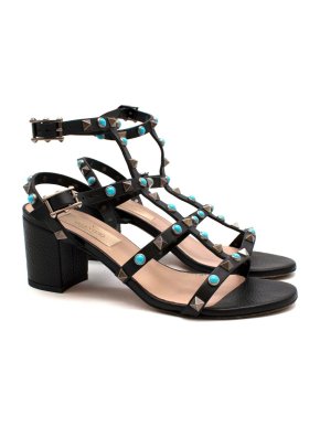 Valentino Black Leather Ankle Strap Rockstud Sandals 60