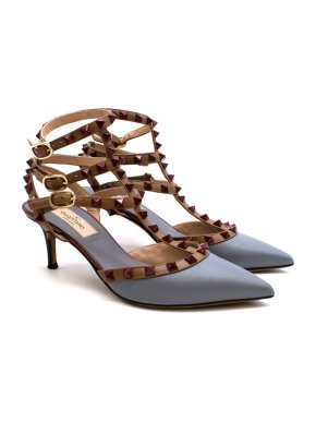 Valentino Blue & Burgundy Rockstud Caged Pump 65mm