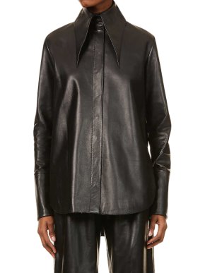 16Arlington Black Seymour Point-collar Leather Shirt