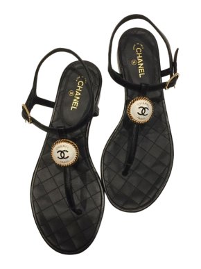 Chanel Black CC Pendant Thong Sandals