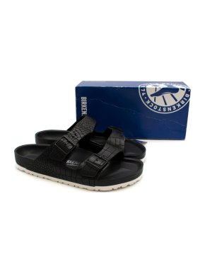 Birkenstock Black Leather Croco Arizona Sandals