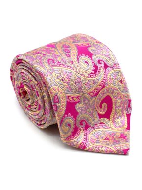 Duchamp Pink Paisley Print Silk Tie