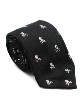 Patrick Hellmann Black Skulls Print Silk Tie