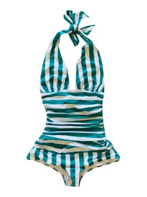 Dolce & Gabbana Green & White Striped Halterneck Swimsuit
