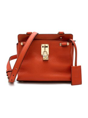 Valentino Brick Orange Grained Leather Shoulder Bag