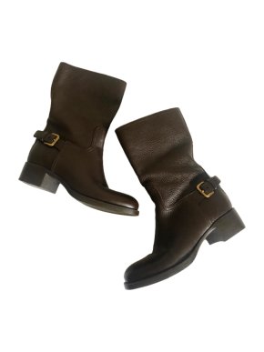 Prada Brown Leather Buckle Ankle Boots
