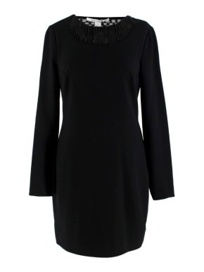 Diane von Furstenberg Black Fringed Embellished Lace Back Dress 1