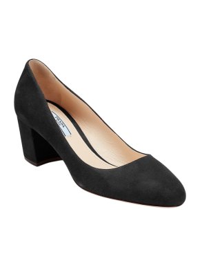 Prada Black Suede Block Heel Pumps