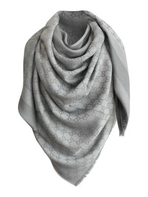 Gucci Grey Monogram Wool & Silk Scarf
