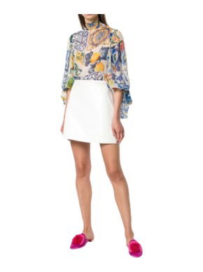 Dolce & Gabbana Majolica Print Silk Tie Detail Blouse