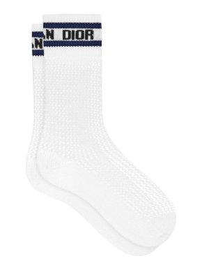 Dior Ribbed Fishnet Cotton Logo Socks