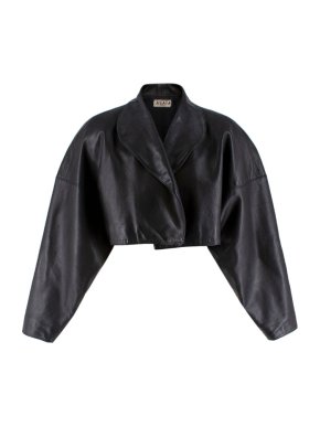 Alaia Open Front Cropped Black Vintage Leather Jacket