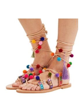 Mabu by Maria Bk Leather Lace Up Embellished Multicolour Sandals