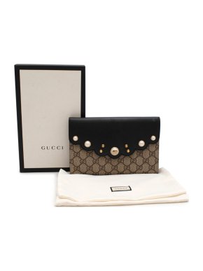 Gucci Pearl Studded Supreme Canvas & Leather Peony Clutch