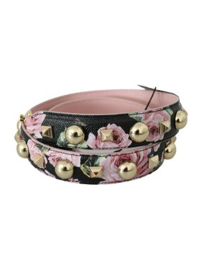 Dolce & Gabbana Black & Pink Studded Floral Shoulder Strap