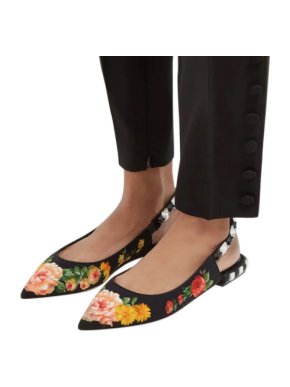 Dolce & Gabbana Floral-print crystal-embellished twill flats