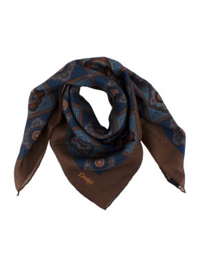 Drakes Brown & Blue Print Handkerchief/Neck Tie