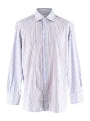 Emanuele Maffeis White & Blue Striped Cotton Tailored Shirt