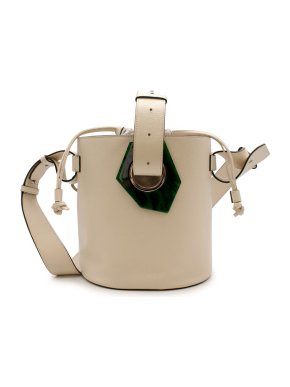 Ganni Ivory Grained Leather Bucket Bag