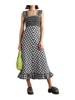 Ganni Black & White Checkered Cotton-blend Maxi Dress