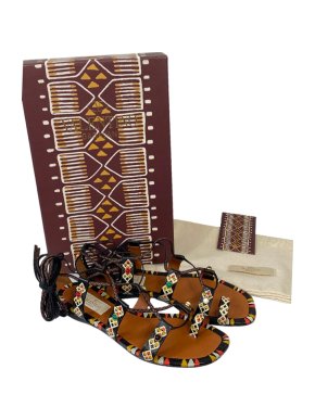 Valentino Garavani Printed Leather Lace-Up Flat Sandals