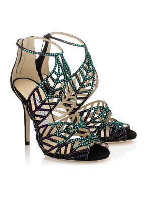 Jimmy Choo Crystal Embellished Suede Kallai Leaf Sandals