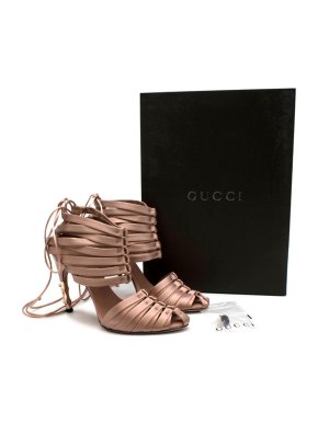 Gucci Pink Satin Strappy Lace-Up Sandals