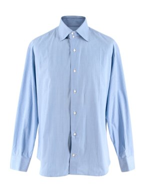 Simone Abbarchi Blue Striped Cotton Long Sleeve Tailored Shirt