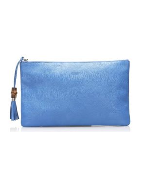 Gucci Blue Bamboo Leather Clutch Bag