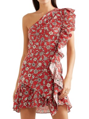 Isabel Marant Etoile Ruffled Red Printed Linen Mini Dress