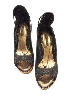 Louis Vuitton Denim Monogram Wedge Sandals