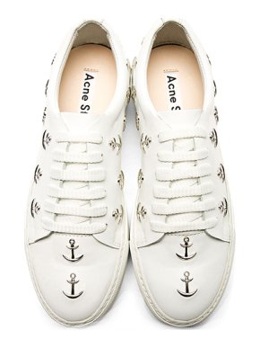 Acne Studios White Leather Adriana Anchor Stud Sneakers
