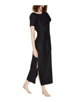 Raey Black Gathered-neck twill midi dress