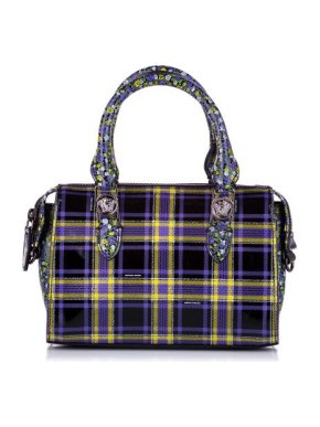 Versace Purple Checked Medusa Boston Bag