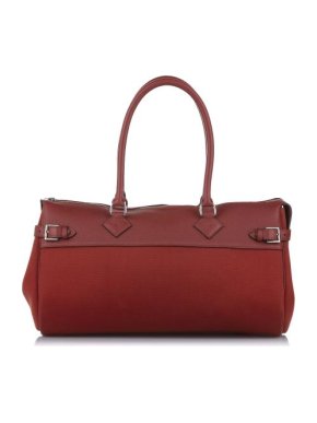 Hermes Atlas Leather Trimmed Canvas Shoulder Bag