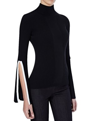 Safiyaa Cherine Black Turtleneck Ribbed Top
