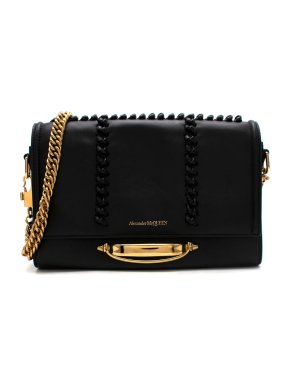 Alexander McQueen Black Leather Knot Stitch Shoulder Bag