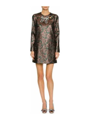 Dolce & Gabbana Silk Jacquard Embellished Shift Dress