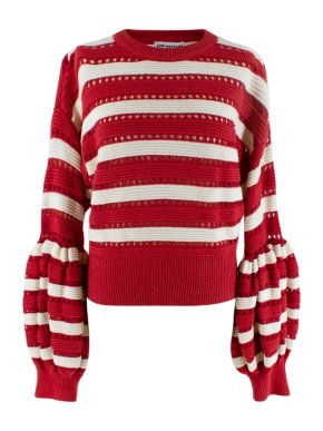 Self Portrait Red Striped Balloon Sleeve Knit Sweater