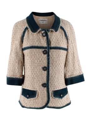 Chanel Beige Tweed Denim Trimmed Jacket