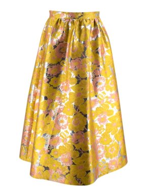 MSGM Yellow & Pink Brocade Maxi Skirt