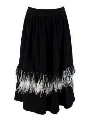 Christopher Kane Black Wool Crepe Ostrich Feather Trim Skirt