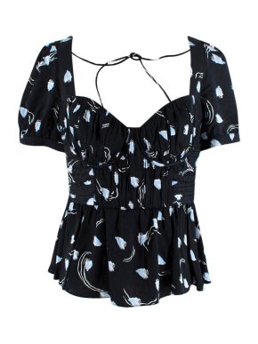 Self Portrait Black Abstract Print Draped Corset Top