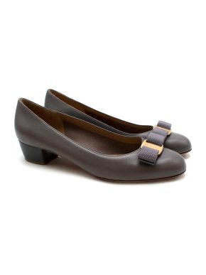 Salvatore Ferragamo Taupe Leather Vara Pumps